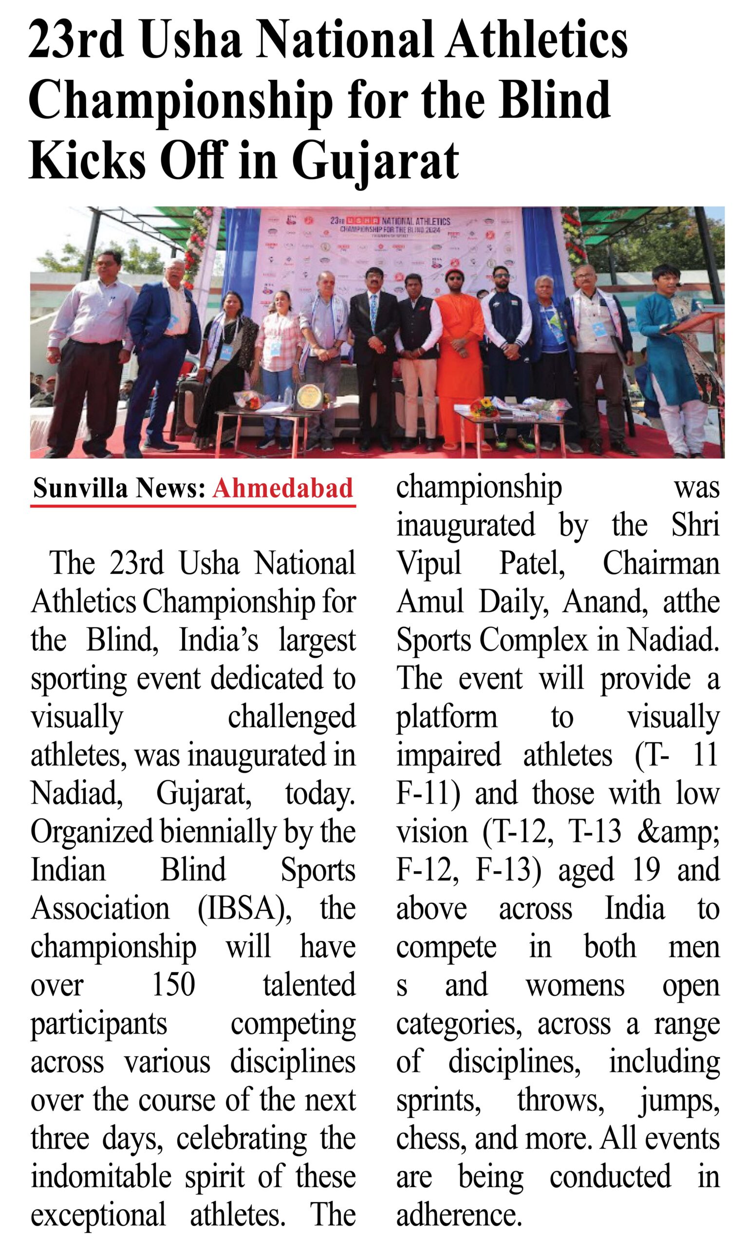 Sunvilla Samachar English. Ahmedabad 15.12.2024 Page 02 USHA Champioship scaled