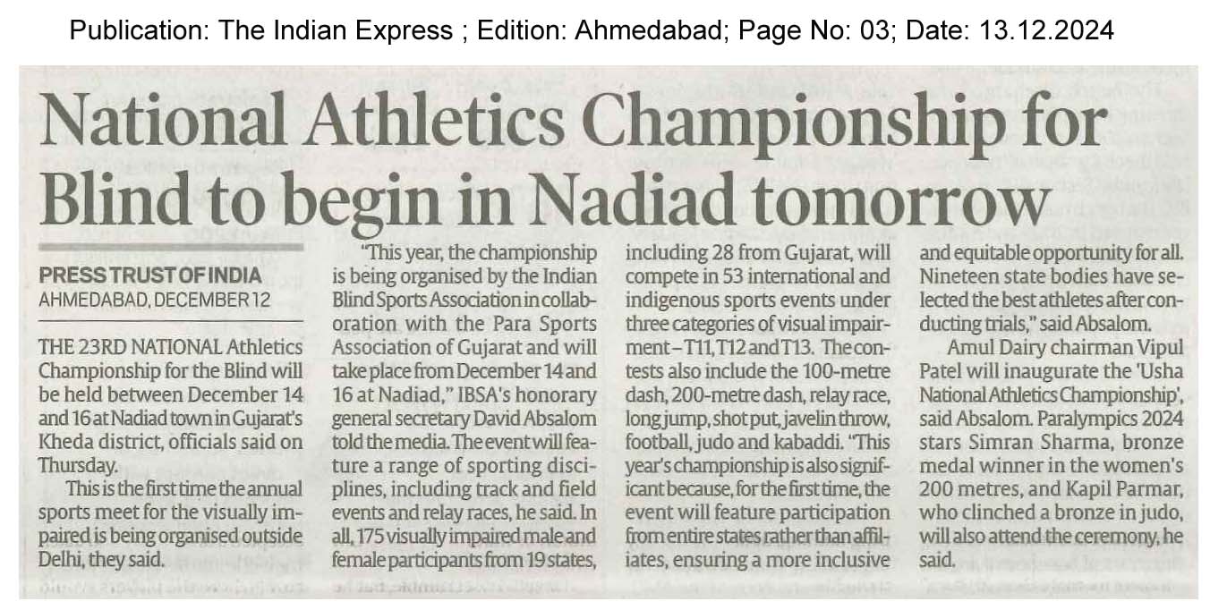 The Indian Express Ahmedabad 13.12.2024 Page 03 USHA Championship
