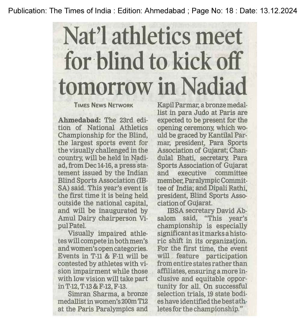 The Times of India Ahmedabad 13.12.2024 Page 18 USHA Championship