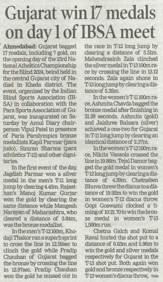 The Times of India Ahmedabad 15.12.2024 Page 20 USHA Champioship